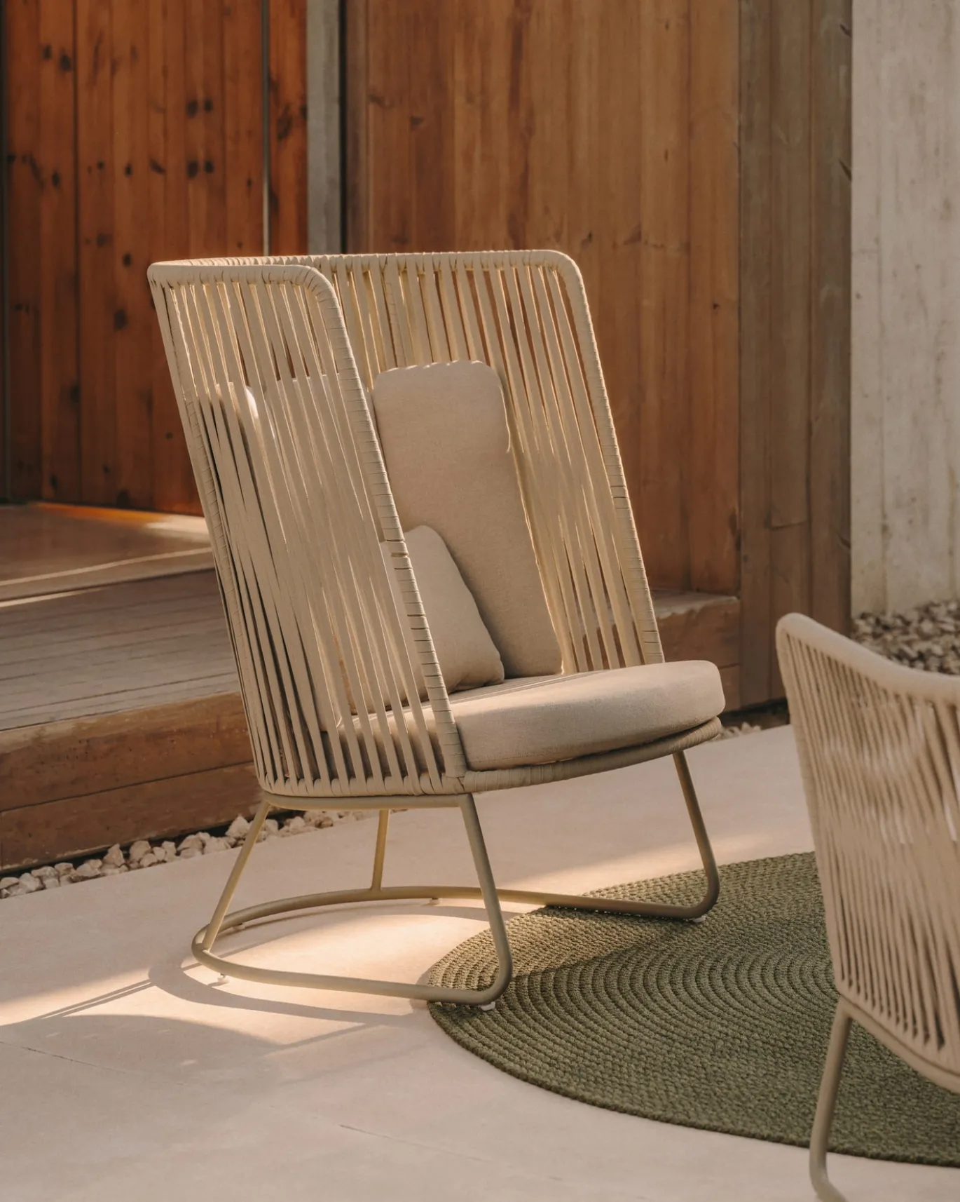 Kave Home Fauteuil Saconca Outdoor Hoge Rugleuning Touw Groen