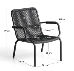 Kave Home Fauteuil Salis Stapelbaar Aluminium Synthetisch Touw Grafiet