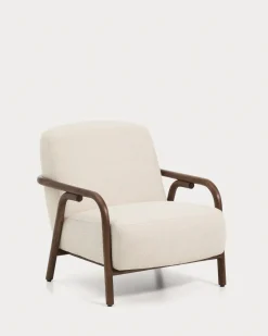 Kave Home Fauteuil Sylo chenille Beige/Walnoot