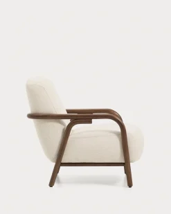 Kave Home Fauteuil Sylo chenille Beige/Walnoot