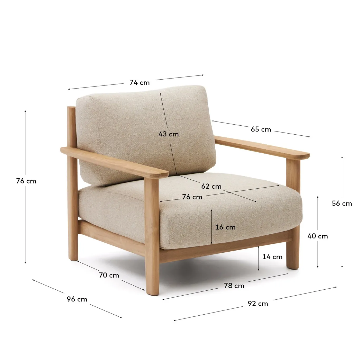 Kave Home Fauteuil Tirant Massief Teakhout
