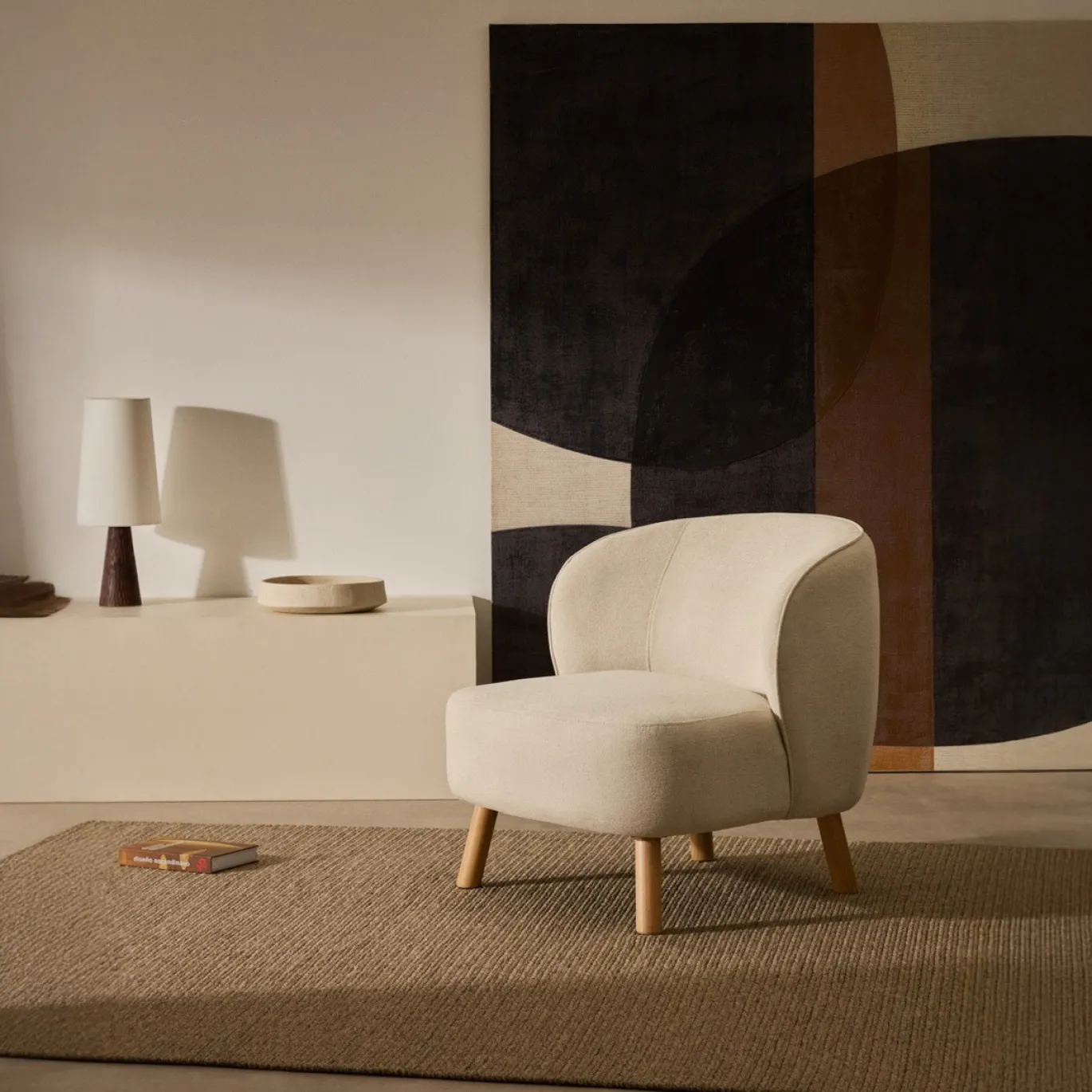Kave Home Fauteuil Ulit Beige Chenille met Beukenhouten Poten