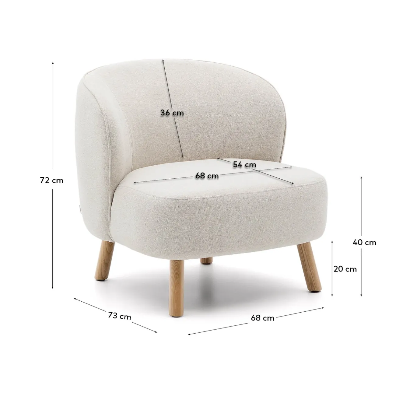 Kave Home Fauteuil Ulit Beige Chenille met Beukenhouten Poten