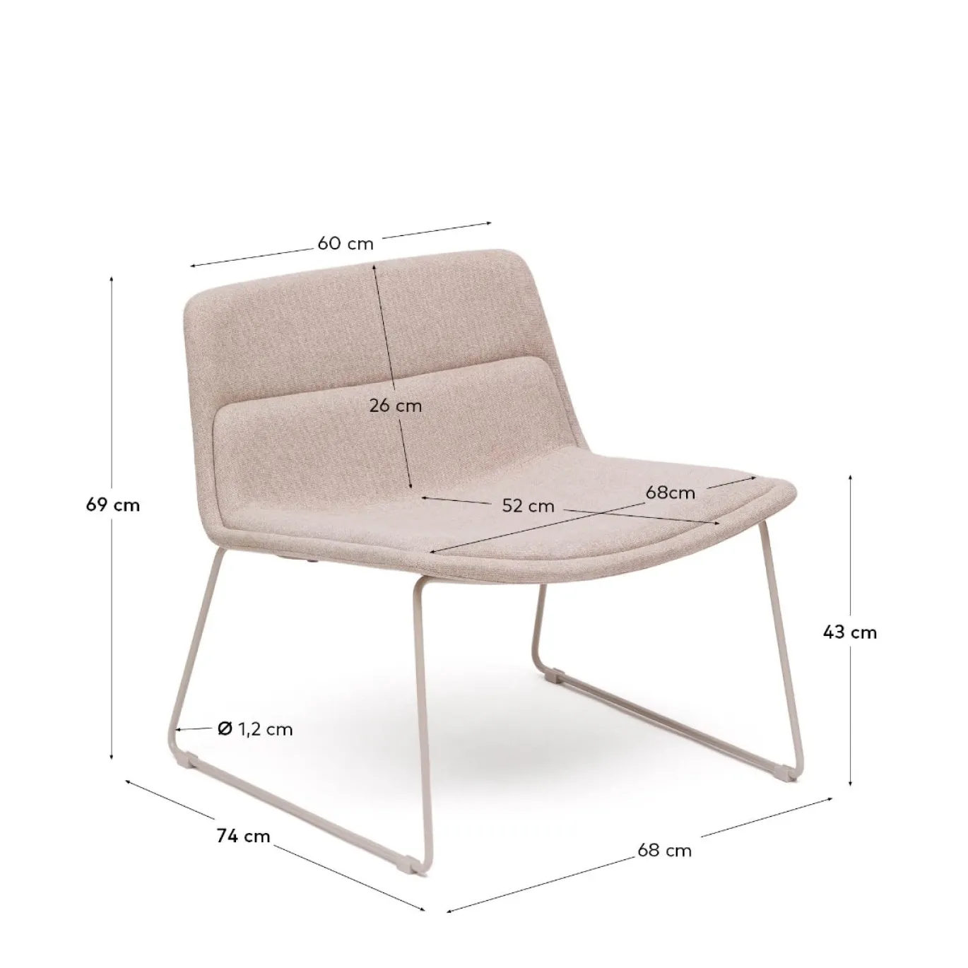Kave Home Fauteuil Zahara Beige en Staal