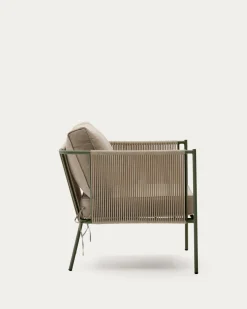 Kave Home Fauteuil Zivia Outdoor Ecru Touw en Groen