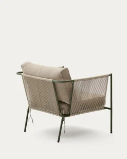 Kave Home Fauteuil Zivia Outdoor Ecru Touw en Groen