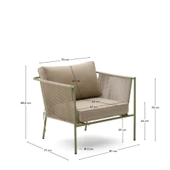Kave Home Fauteuil Zivia Outdoor Ecru Touw en Groen