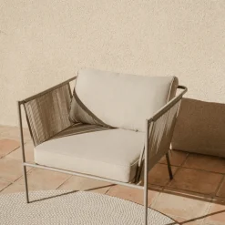 Kave Home Fauteuil Zivia Staal Taupe Touw Beige
