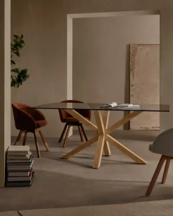 Kave Home Glazen Tafel Argo Houteffect 200x100cm
