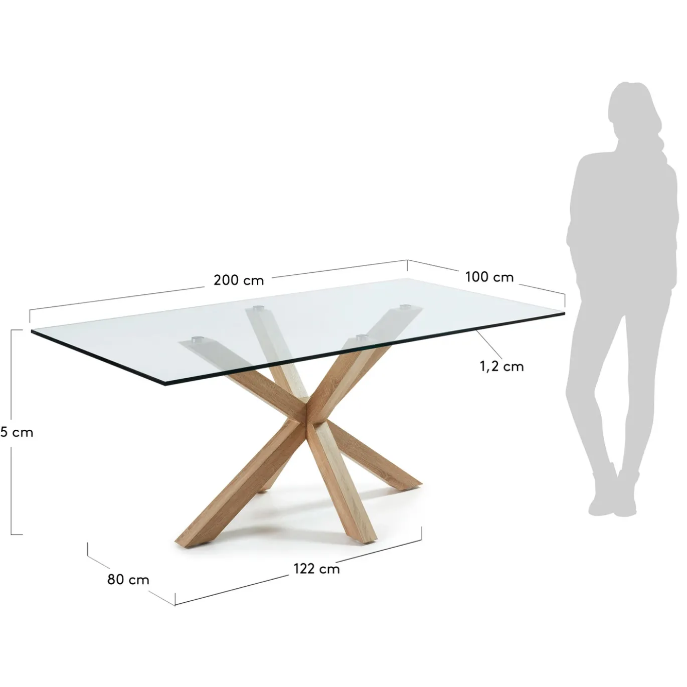 Kave Home Glazen Tafel Argo Houteffect 200x100cm