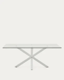 Kave Home Glazen Tafel Argo Stalen Poten Wit 200x100cm
