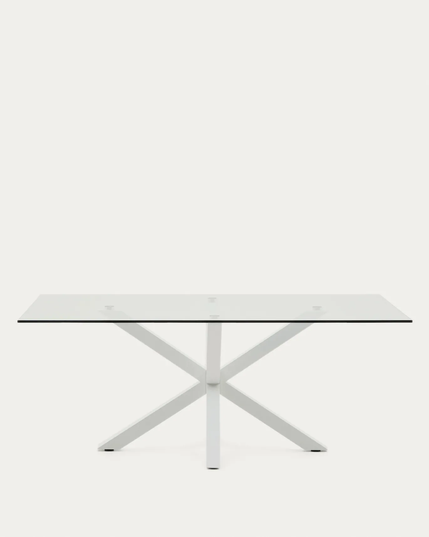 Kave Home Glazen Tafel Argo Stalen Poten Wit 200x100cm