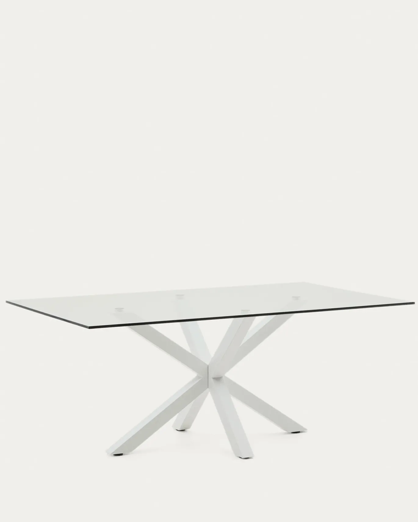 Kave Home Glazen Tafel Argo Stalen Poten Wit 200x100cm