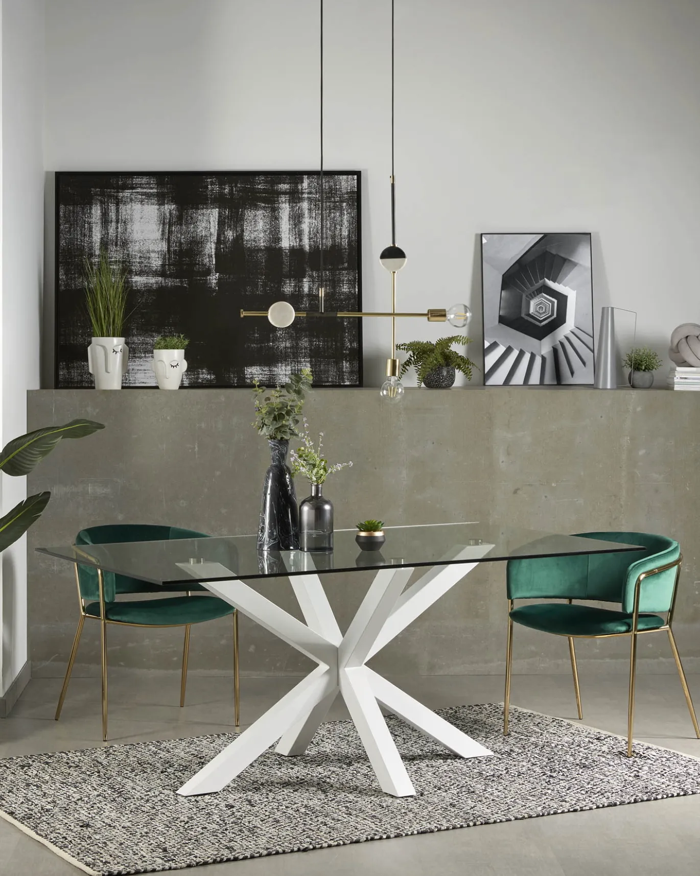 Kave Home Glazen Tafel Argo Stalen Poten Wit 200x100cm