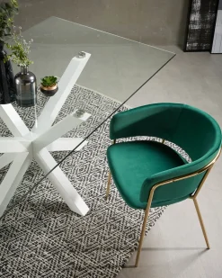 Kave Home Glazen Tafel Argo Stalen Poten Wit 200x100cm