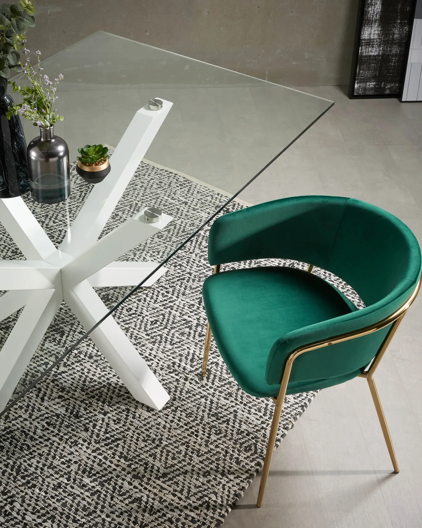 Kave Home Glazen Tafel Argo Stalen Poten Wit 200x100cm