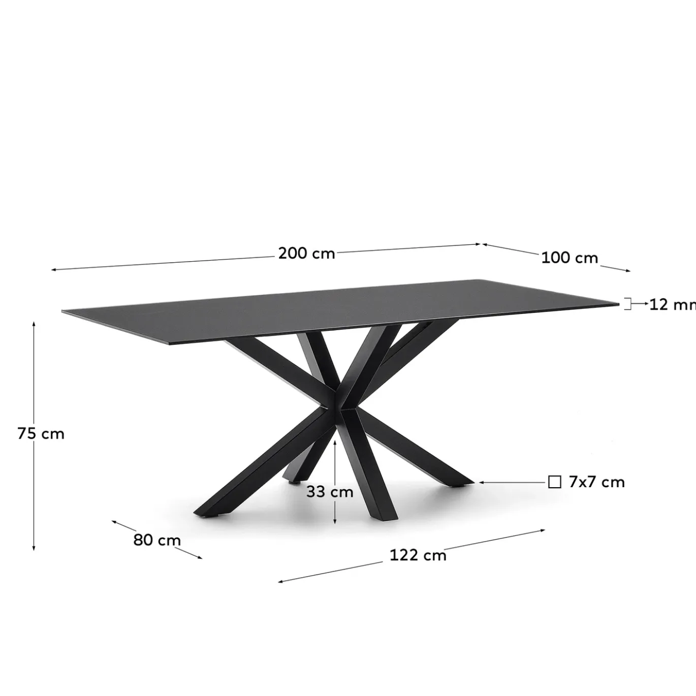 Kave Home Glazen Tafel Argo Zwart 200x100cm