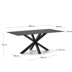 Kave Home Glazen Tafel Argo Zwart 200x100cm