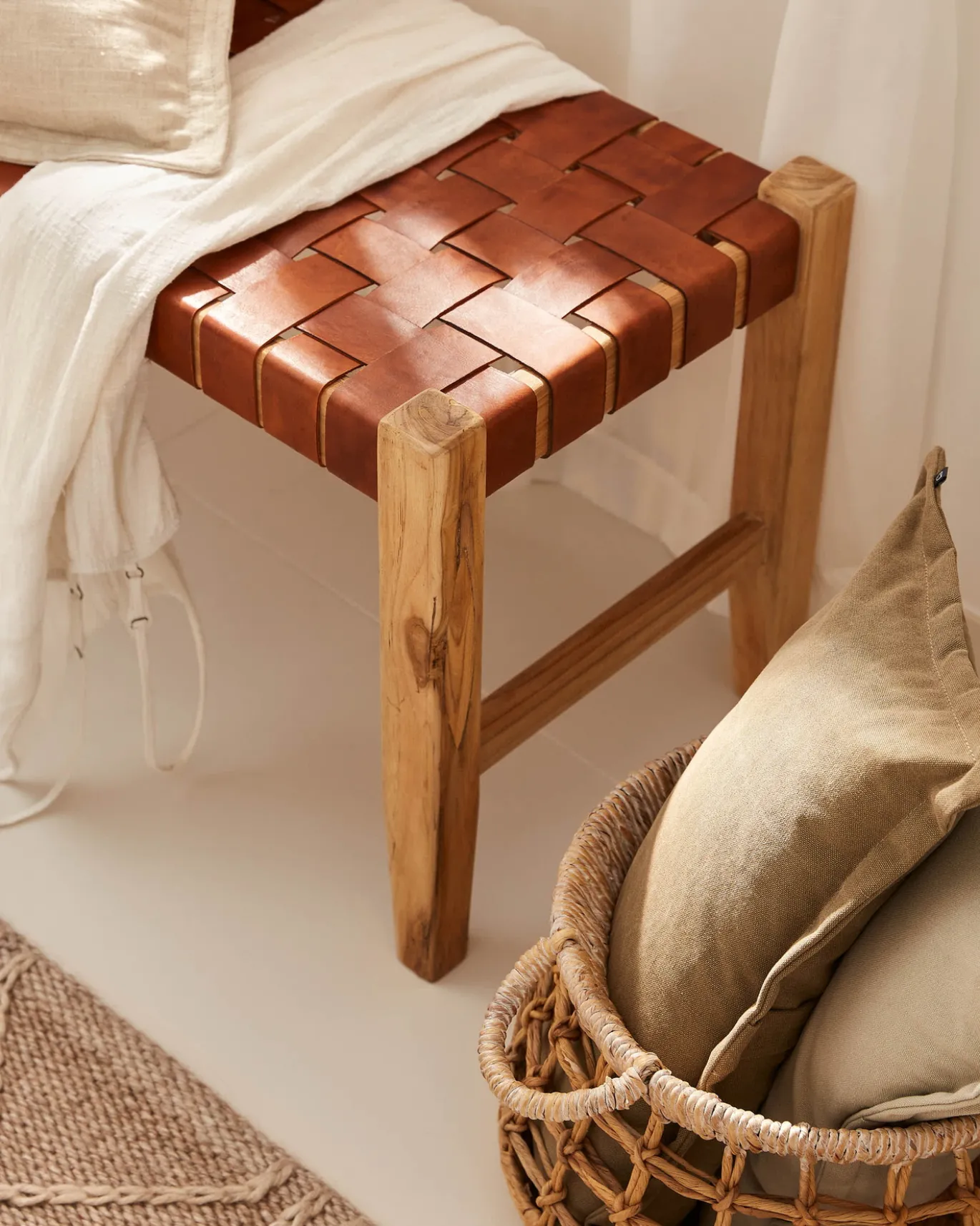 Kave Home Halbankje Calixta Leer Bruin 120cm