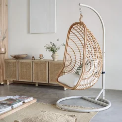 Kave Home Hangstoel Ekaterina Naturel met Lichtgrijs Onderstel