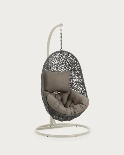 Kave Home Hangstoel Florina Zwart Lichtgrijs Onderstel