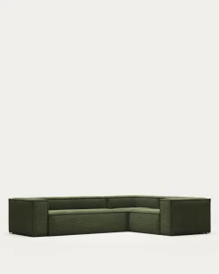 Kave Home Hoekbank Blok 4-Zits Groen Ribstof 320x230cm
