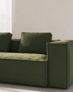 Kave Home Hoekbank Blok 4-Zits Groen Ribstof 320x230cm