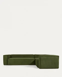 Kave Home Hoekbank Blok 4-Zits Groen Ribstof 320x230cm
