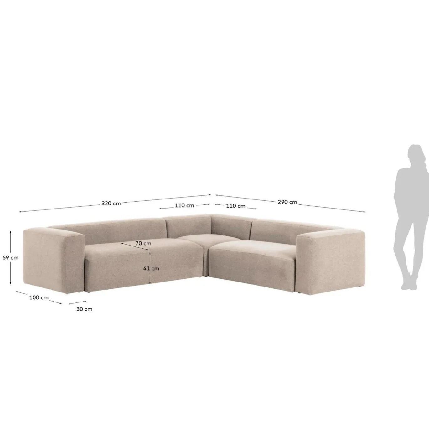 Kave Home Hoekbank 5-zits Blok Beige Ecru 320x290cm