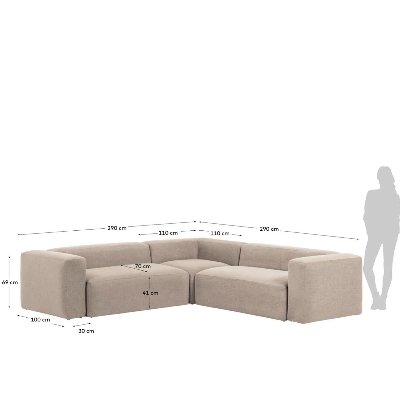 Kave Home Hoekbank 4-zits Blok Beige Ecru 290x290cm
