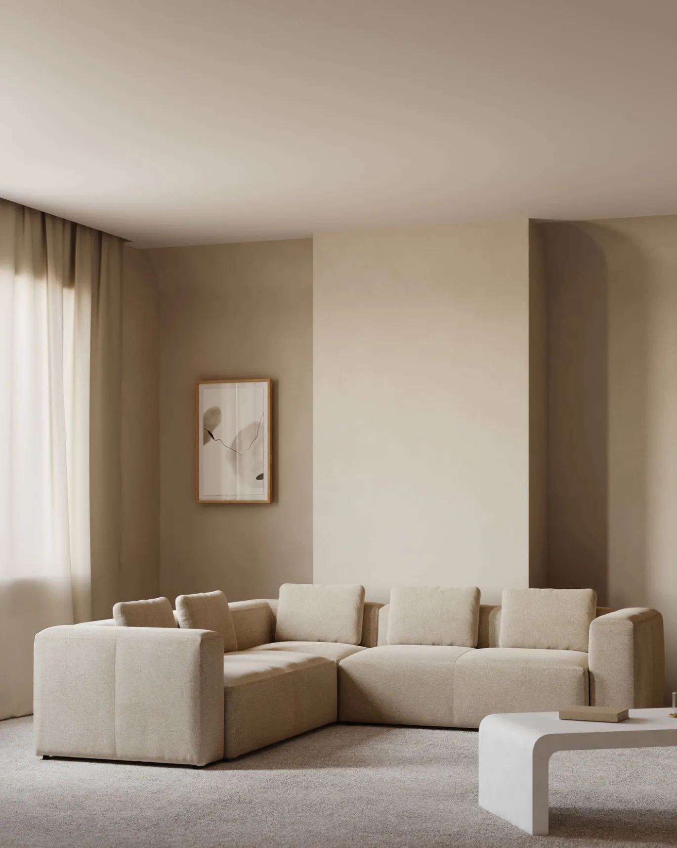 Kave Home Hoekbank 4-zits Blok Beige Ecru 290x290cm