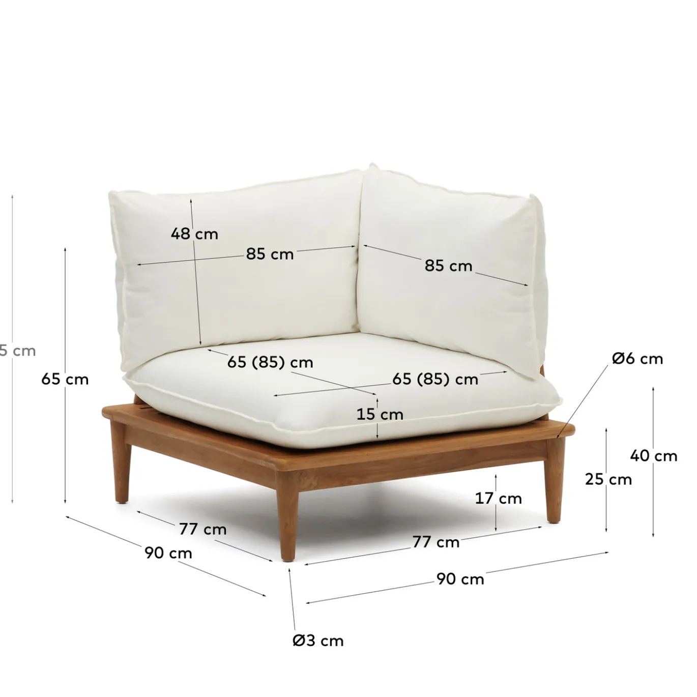 Kave Home Hoekfauteuil Portitxol Massief Teakhout