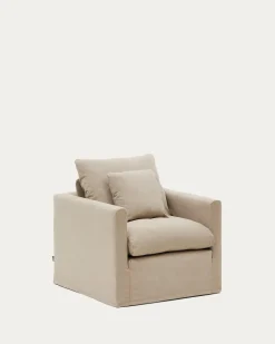 Kave Home Hoes Voor Fauteuil Nora Taupe Linnen en Katoen 92cm