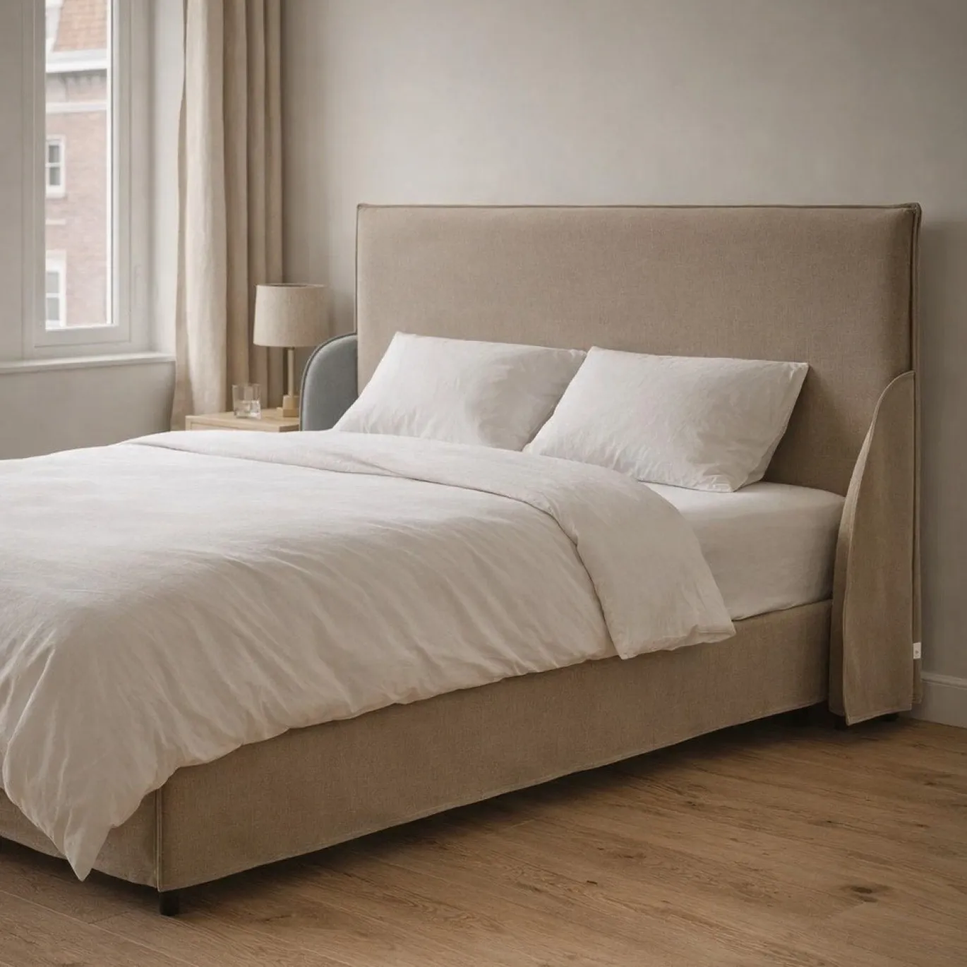 Kave Home Hoofdbordhoes Jaira Linnen Katoen Taupe 180cm