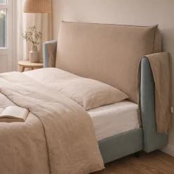 Kave Home Hoofdbordhoes Jaira Linnen Katoen Taupe 150cm