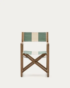 Kave Home Klapstoel Vilara Outdoor Acaciahout met Groen en Beige Strepen