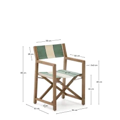 Kave Home Klapstoel Vilara Outdoor Acaciahout met Groen en Beige Strepen
