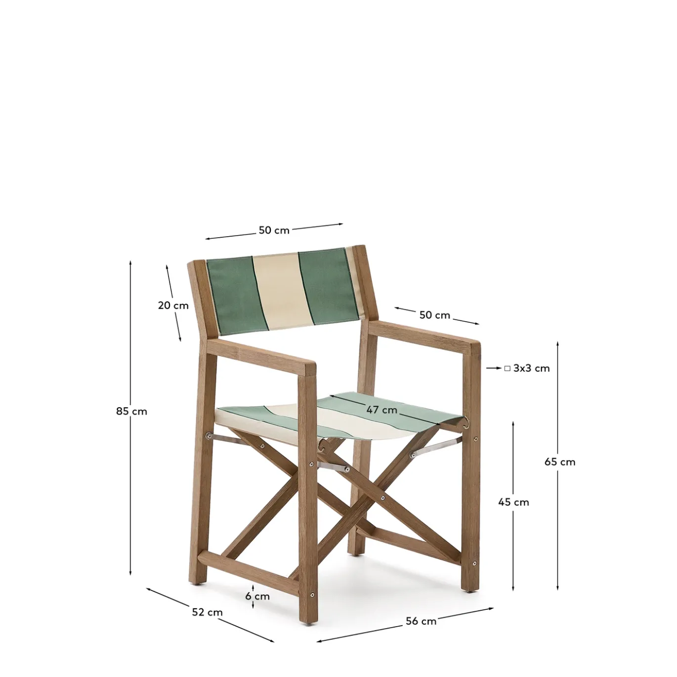 Kave Home Klapstoel Vilara Outdoor Acaciahout met Groen en Beige Strepen