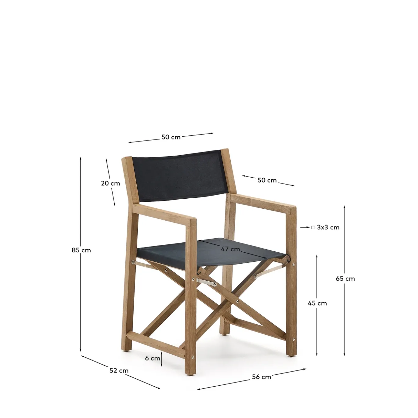 Kave Home Klapstoel Vilara Zwart Outdoor Acaciahout