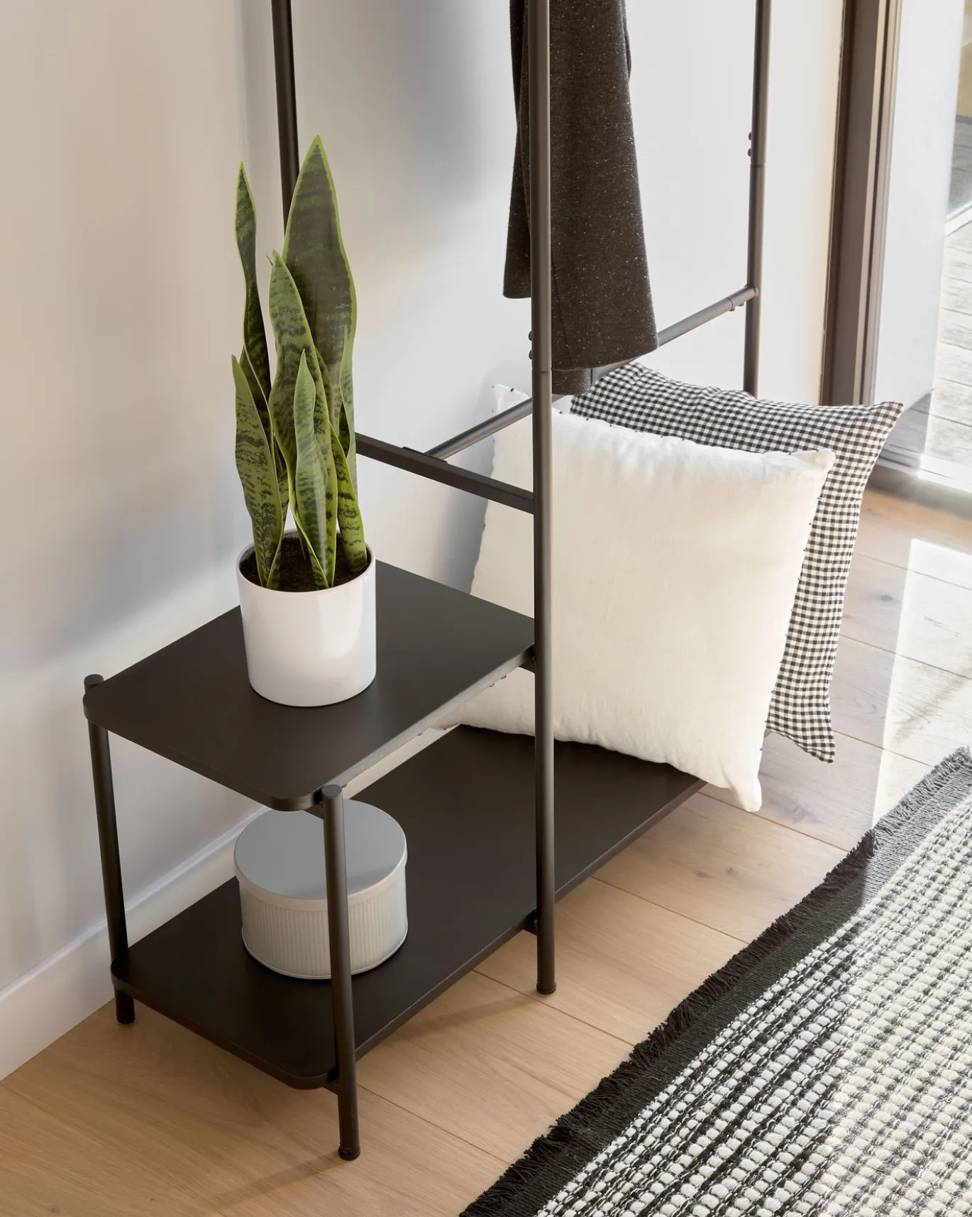 Kave Home Kledingroede met Bank Galatia Melamine en Metaal Zwart 100x150cm