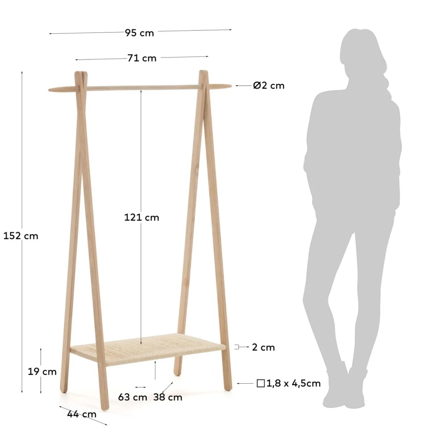 Kave Home Kledingroede Natane Eikenhout en Rotan 95x152cm