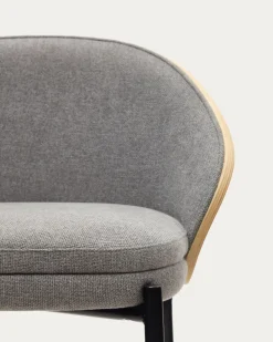Kave Home Kruk Eamy Lichtgrijs Chenille en Essenhoutfineer Naturel