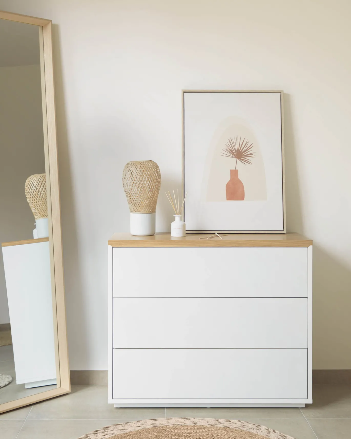 Kave Home Ladekast Abilen Eikenfineer Wit 90x75cm