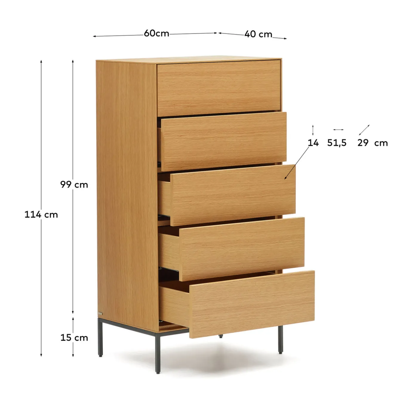 Kave Home Ladekast Vedrana 5 Laden Eikenfineer 60x114cm