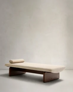 Kave Home Ligbed Topaz Divan Beige Chenille Essenhout Donkerbruin 200cm