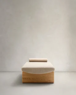Kave Home Ligbed Topaz Divan Beige Chenille Essenhout Naturel 200cm