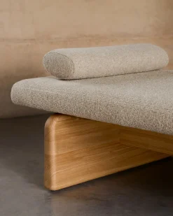 Kave Home Ligbed Topaz Divan Beige Chenille Essenhout Naturel 200cm