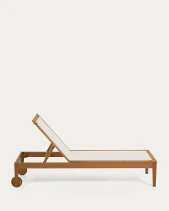 Kave Home Ligstoel Caterin Beige Verstelbaar Eucalyptushout