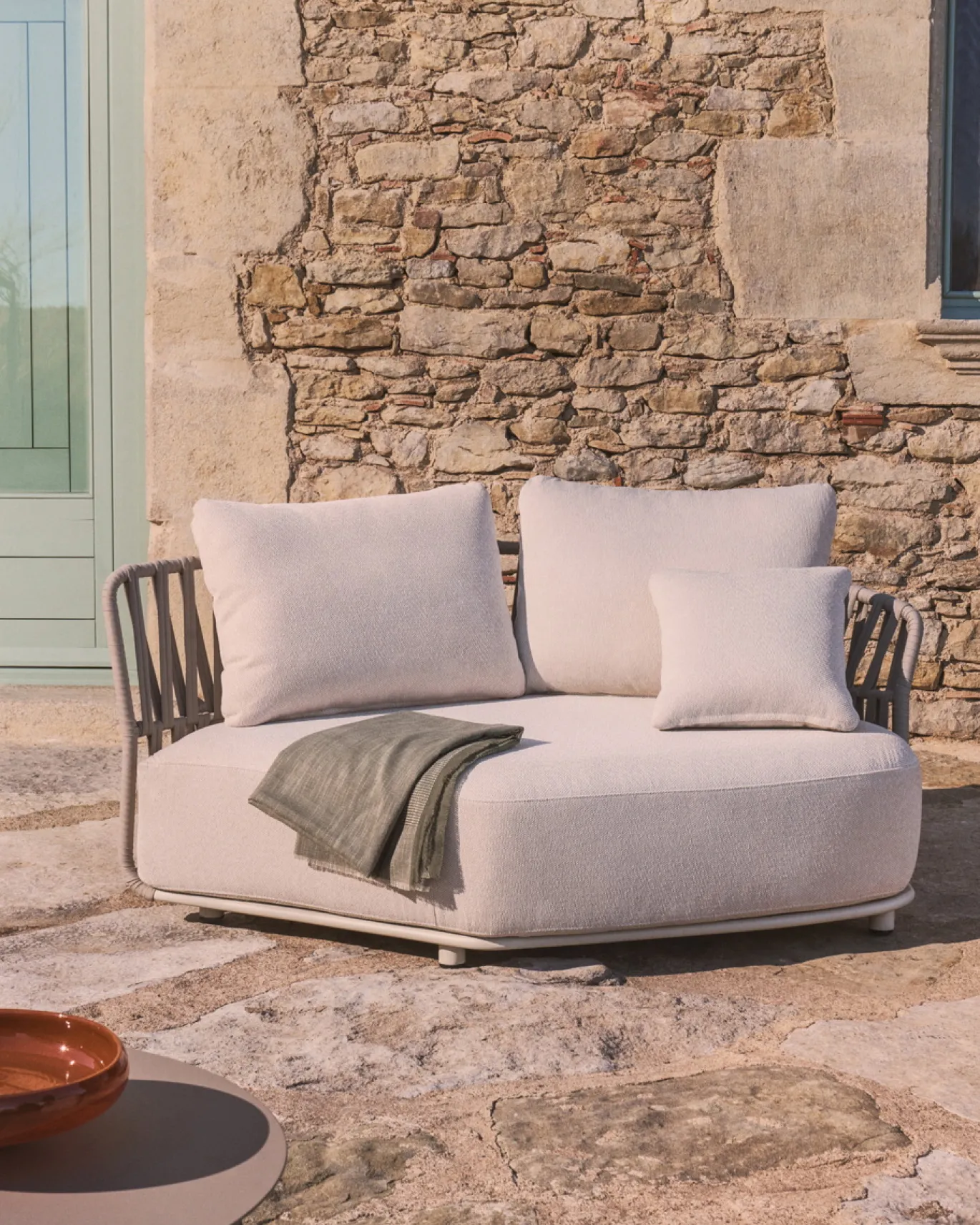 Kave Home Loungemodule Osani Rond Aluminium Beige Touw Taupe 167cm
