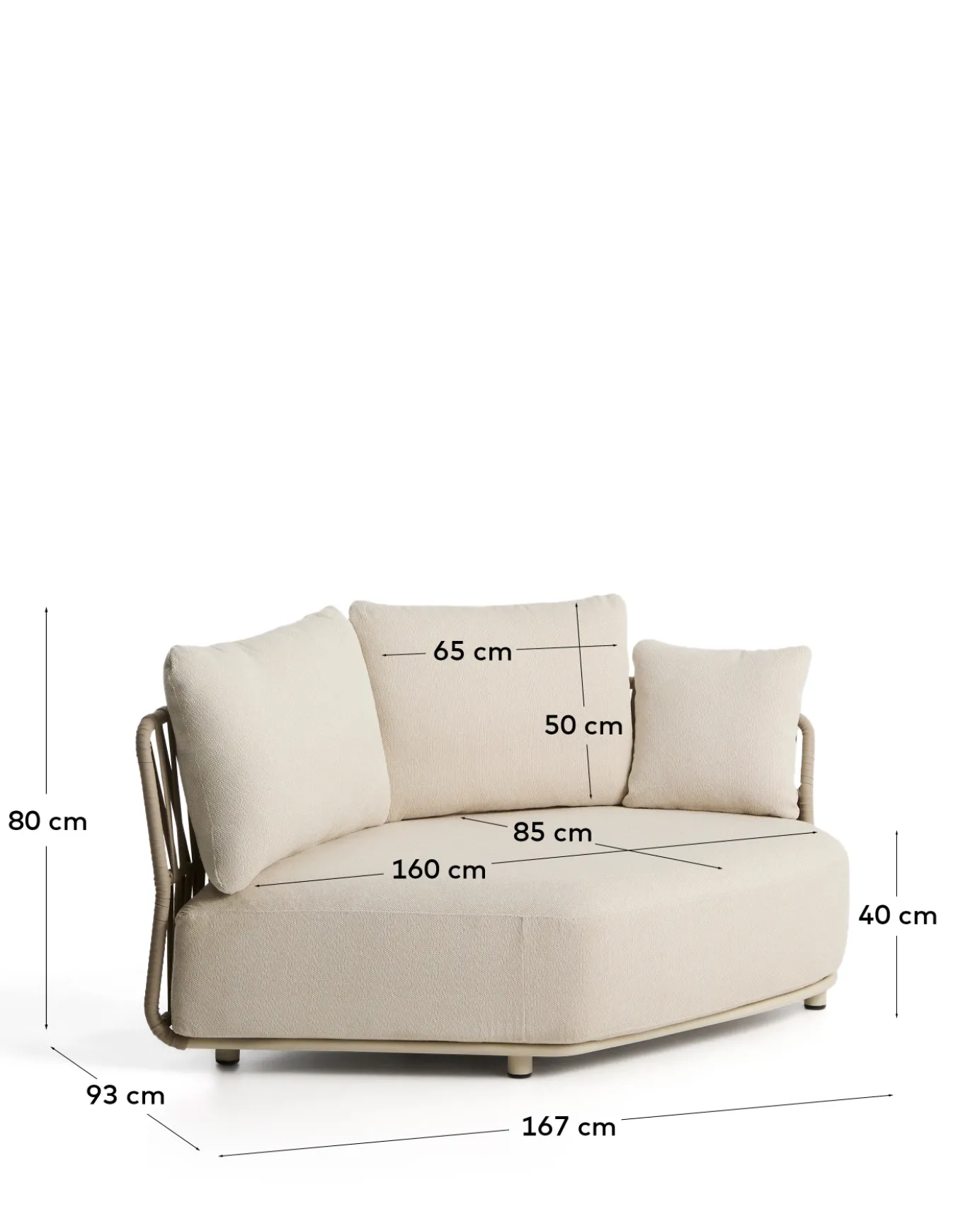 Kave Home Loungemodule Osani Rond Aluminium Beige Touw Taupe 167cm